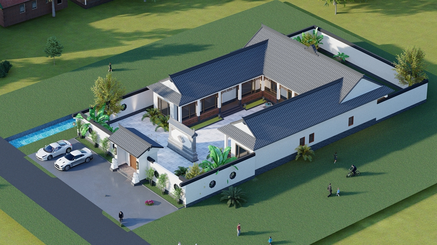 輕鋼別墅四合院效果圖和特點(圖2) 輕鋼別墅四合院效果圖和特點(圖2)